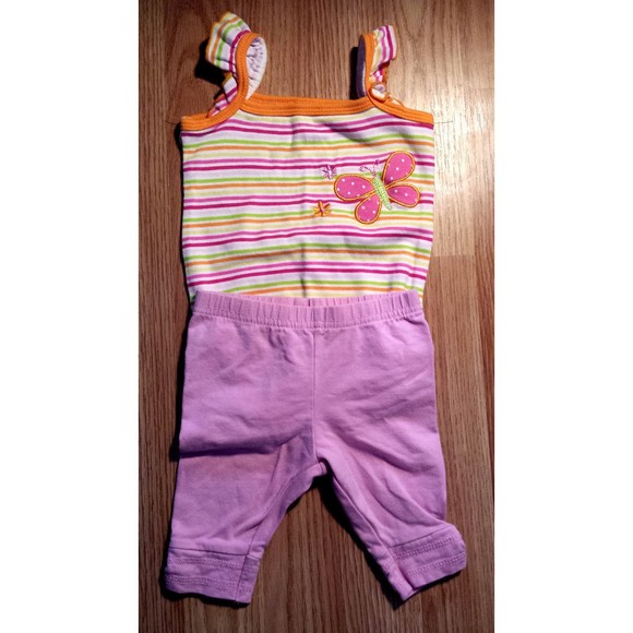 Girl's Size 6-9 M Months 2 Pc Orange Butterfly Tank Top & Pink Capri Pants - Picture 2 of 5